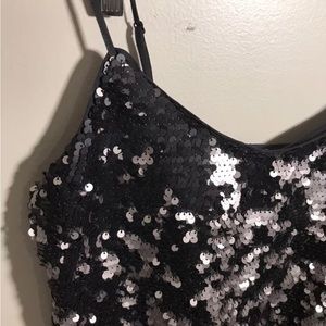 1.State Sequin Cami Top Size XS Black Silver Sparkly Spaghetti Strap Tank Womens